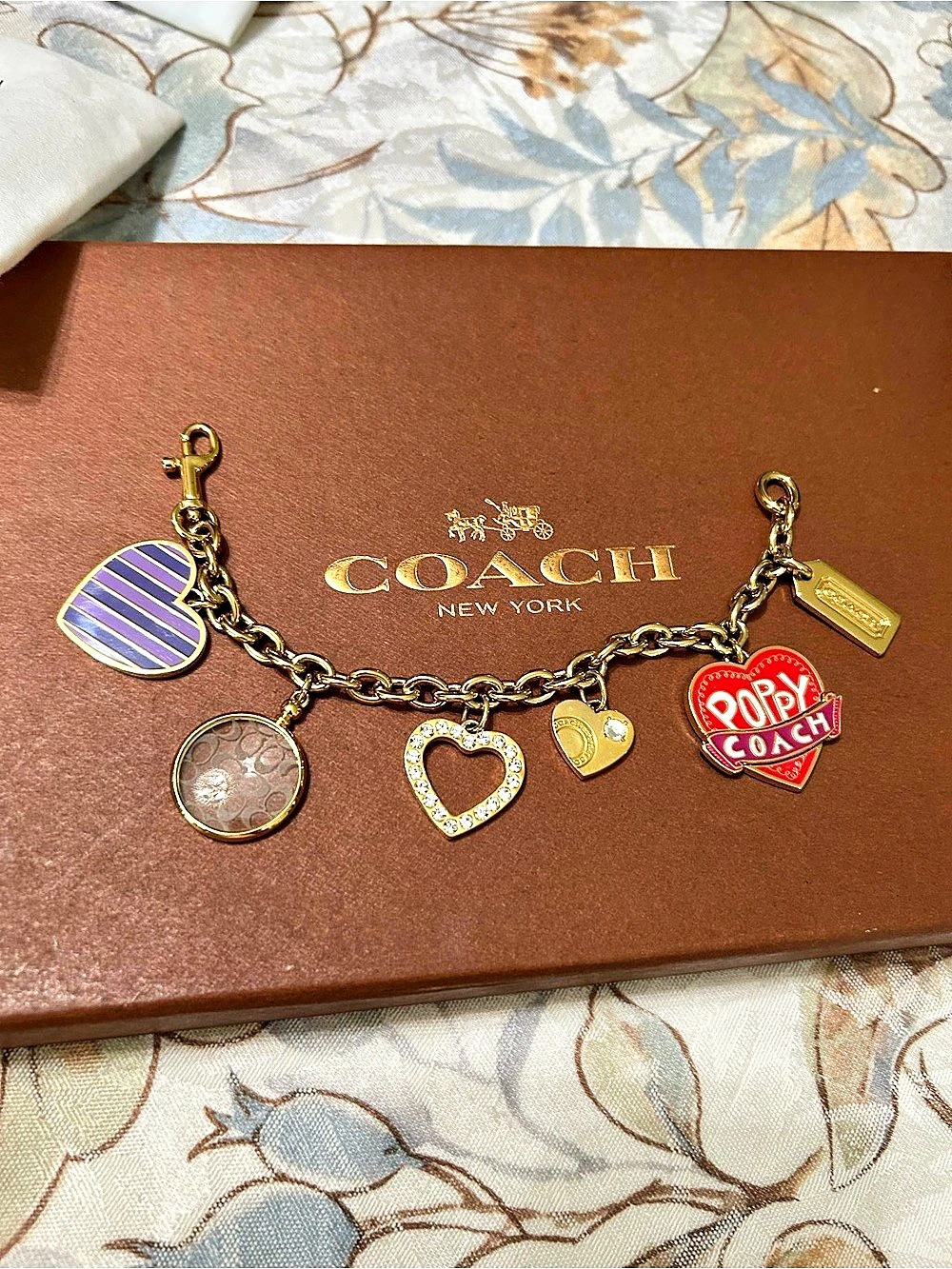 Coach Poppy Multi Charm Link Bracelet Gold & Multicolor